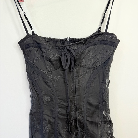 PrettyLittleThing Black Lace Binding Detail Strappy Sheer Jumpsuit - Picture 6 of 10